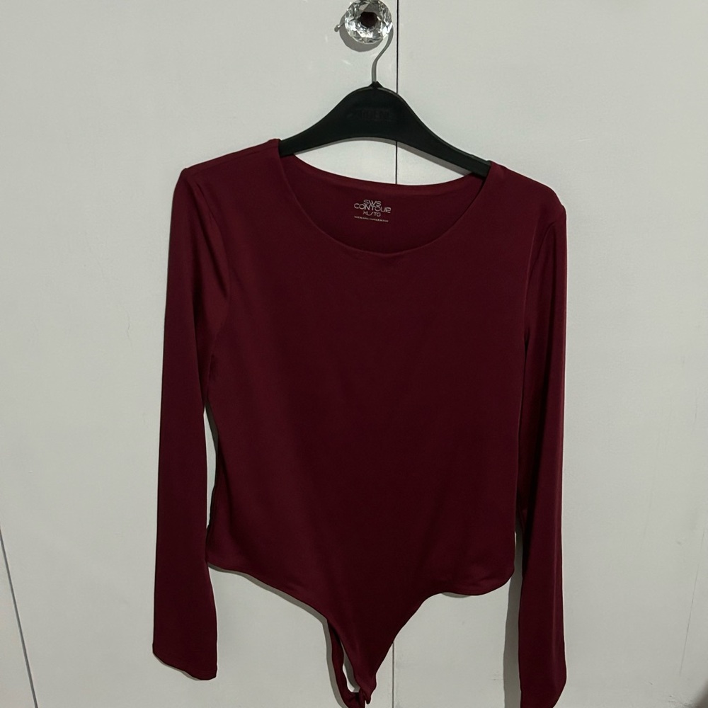Urban Planet burgundy Long Sleeve Tie Front Bodysuit